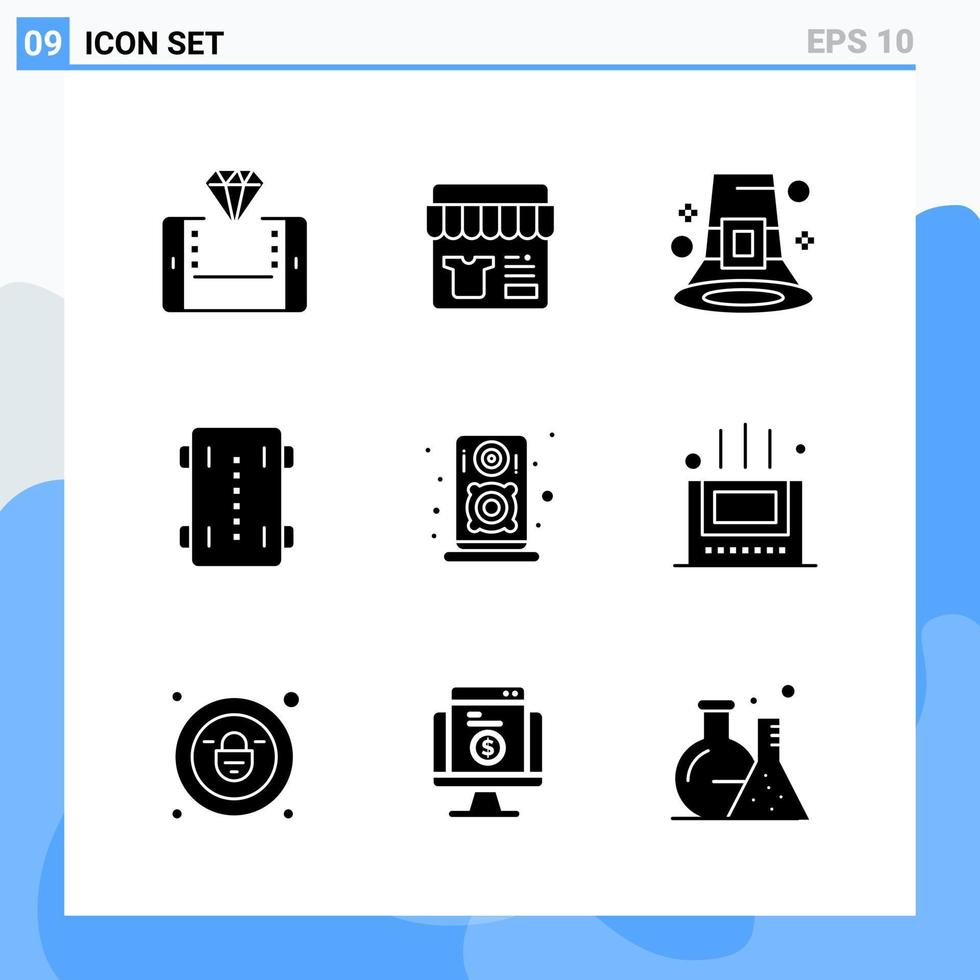 moderno 9 iconos de estilo sólido símbolos de glifo para uso general signo de icono sólido creativo aislado sobre fondo blanco paquete de 9 iconos vector