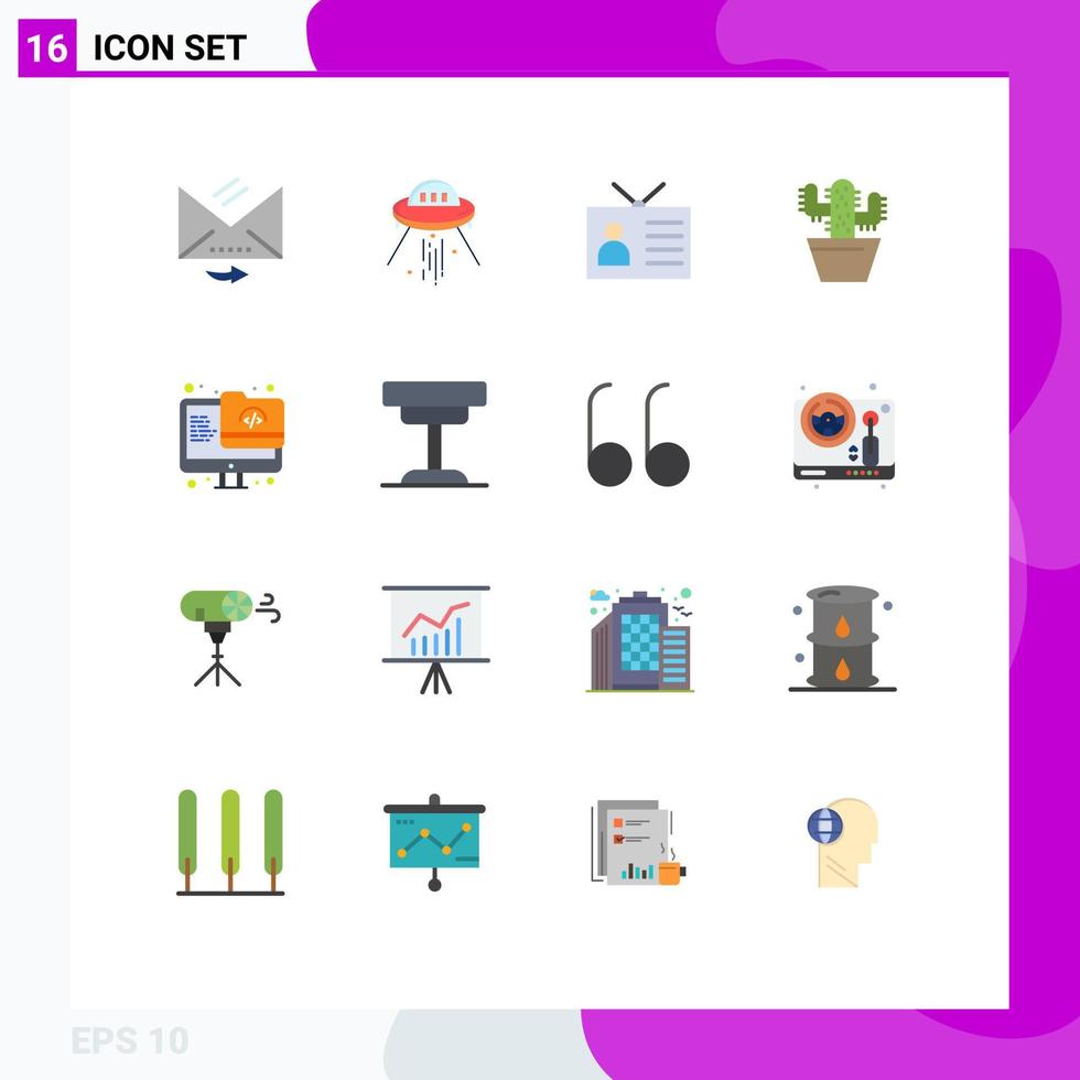 Modern Set of 16 Flat Colors and symbols such as spring nature alien cactos retro television Editable Pack of Creative Vector Design Elements