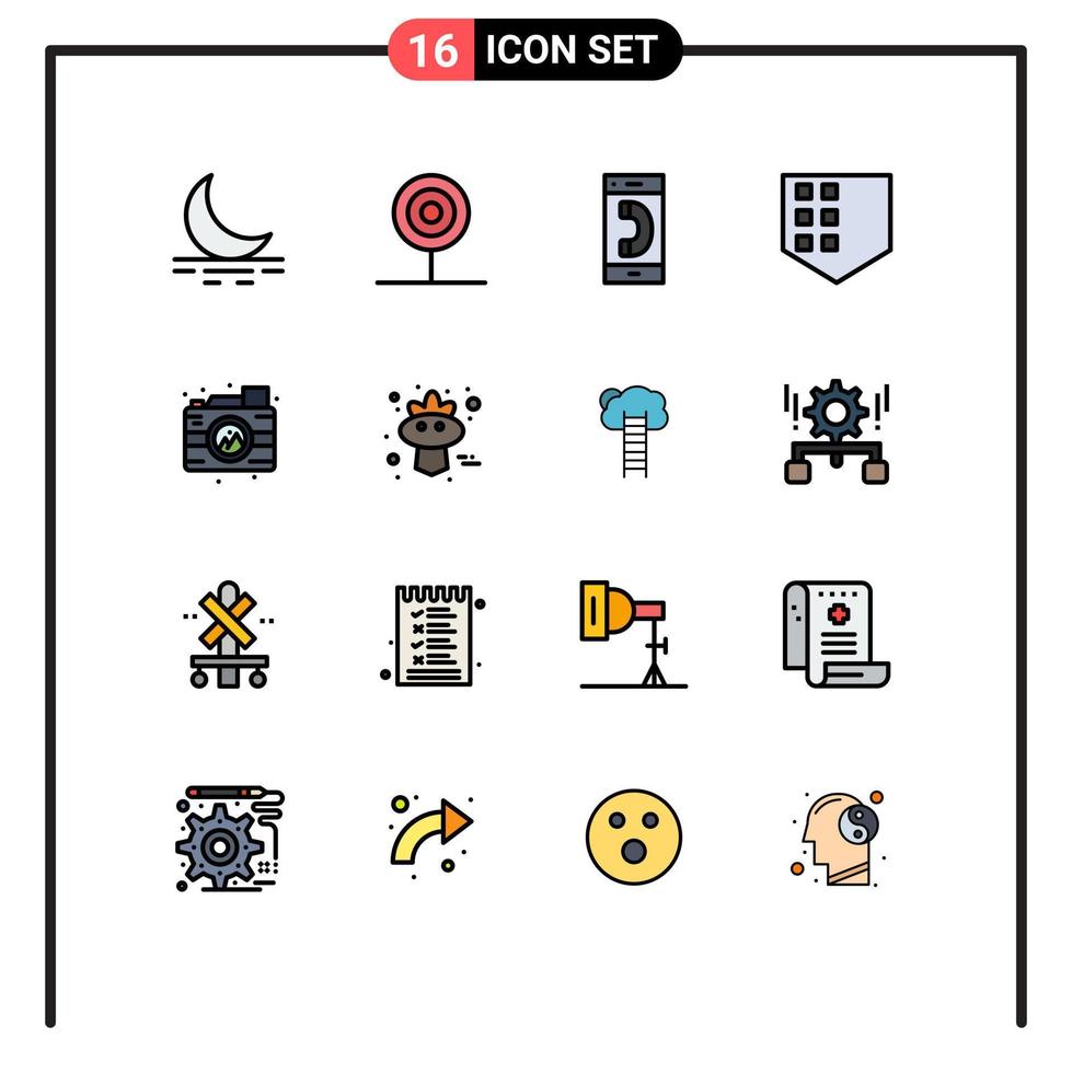 Pictogram Set of 16 Simple Flat Color Filled Lines of process shield call security outgoing Editable Creative Vector Design Elements