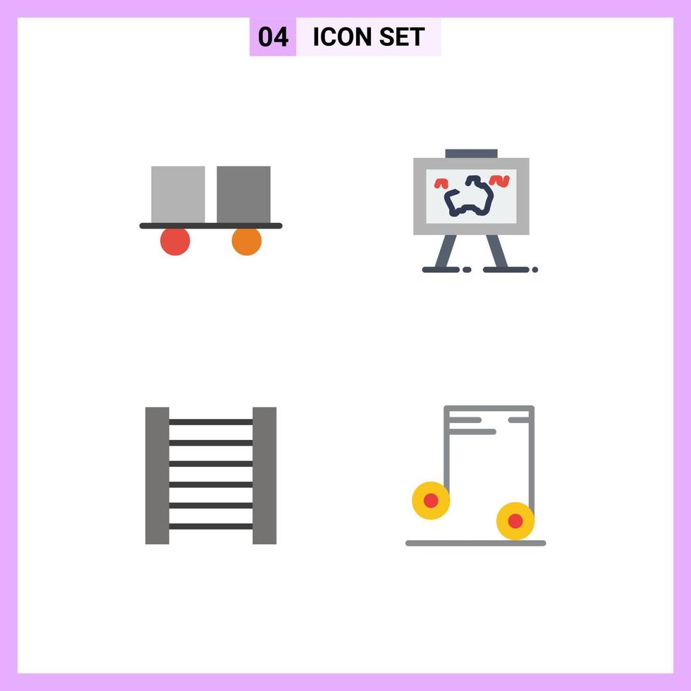 4 User Interface Flat Icon Pack of modern Signs and Symbols of caterpillar vehicles picture forklift truck map music Editable Vector Design Elements