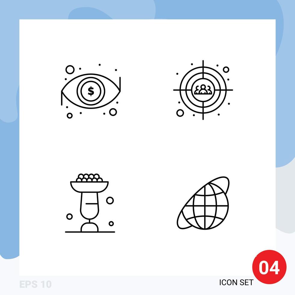 4 Thematic Vector Filledline Flat Colors and Editable Symbols of dollar cooking view users cupsakes Editable Vector Design Elements