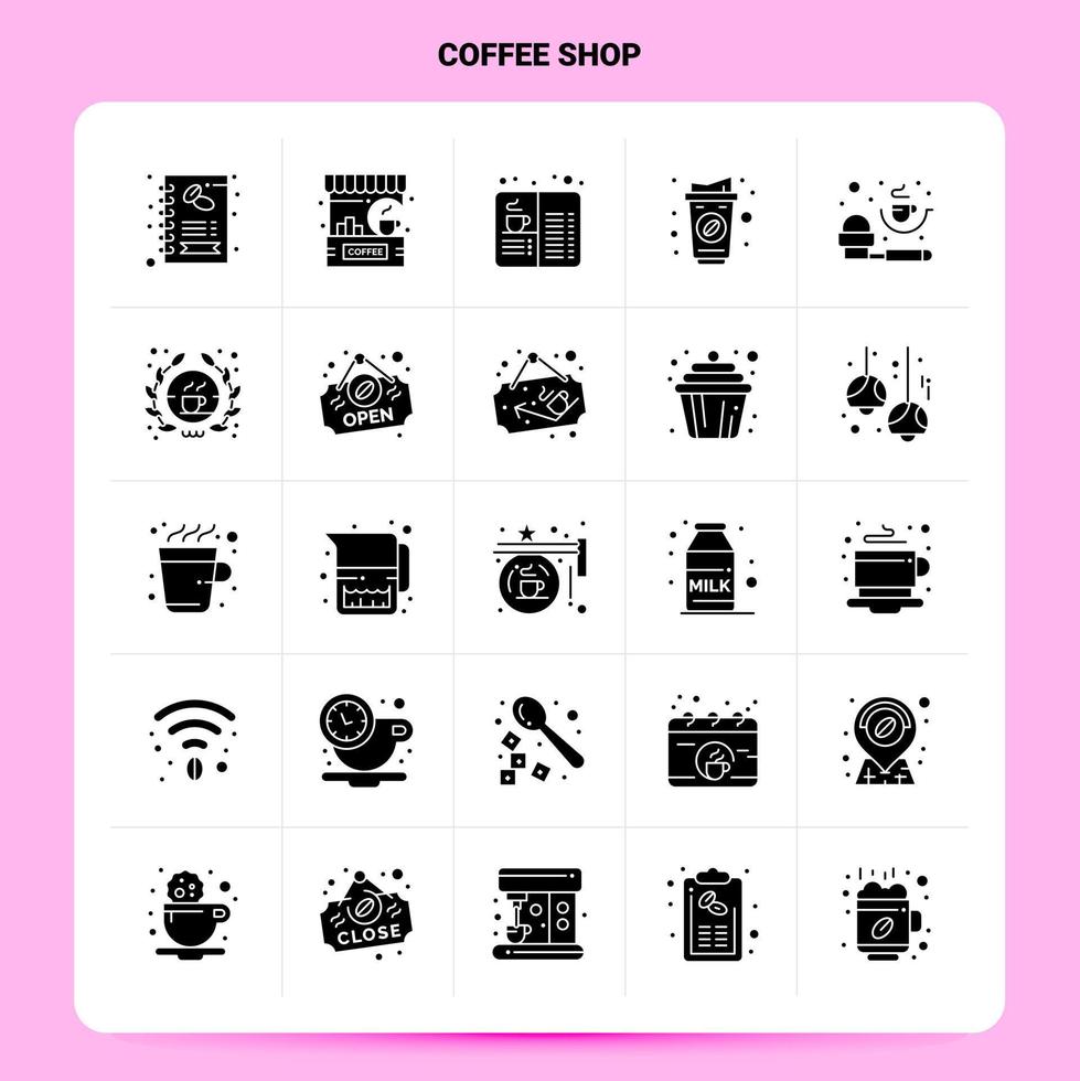 Solid 25 Coffee Shop Icon set Vector Glyph Style Design Black Icons Set Web and Mobile Business ideas design Vector Illustration