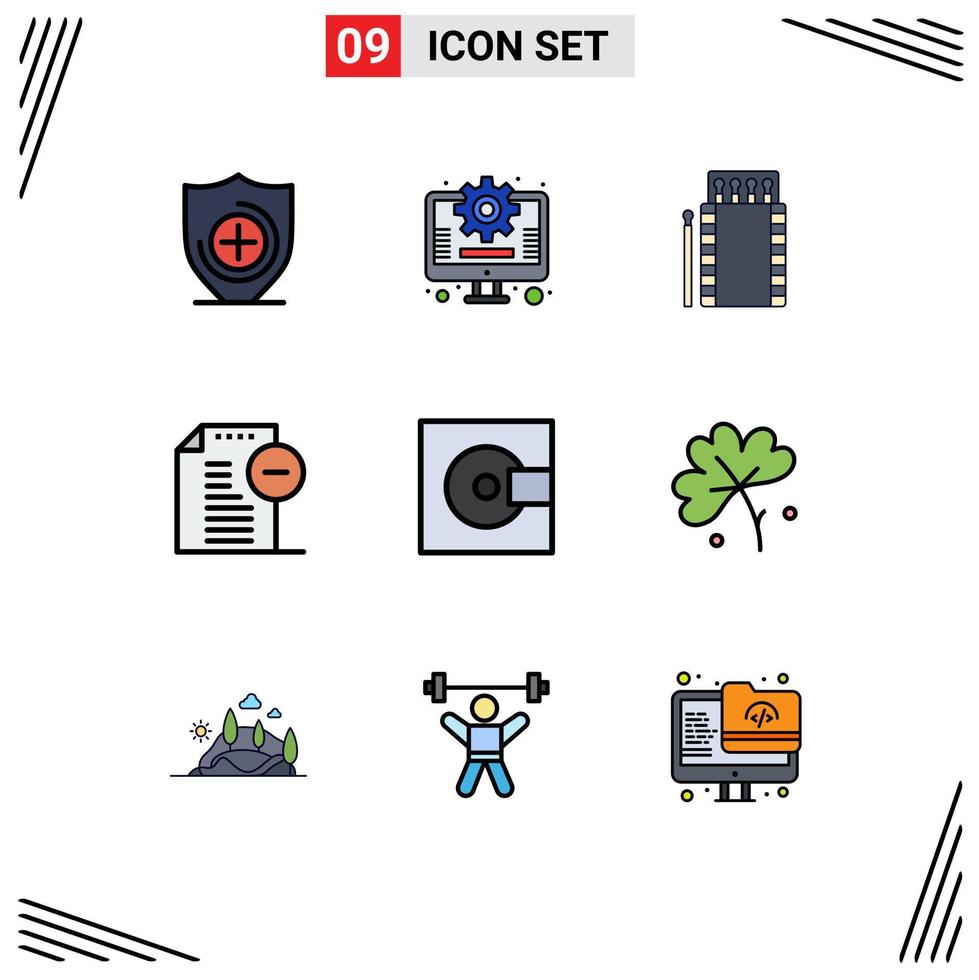 Filledline Flat Color Pack of 9 Universal Symbols of minidisc devices fire office documents Editable Vector Design Elements