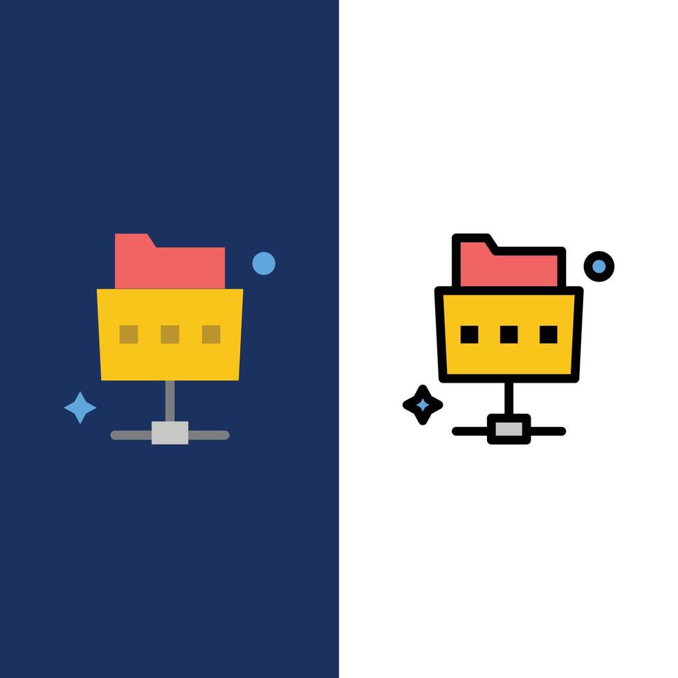 Network File Folder  Icons Flat and Line Filled Icon Set Vector Blue Background