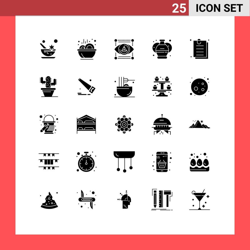 Modern Set of 25 Solid Glyphs Pictograph of document paint eye arts pottery Editable Vector Design Elements