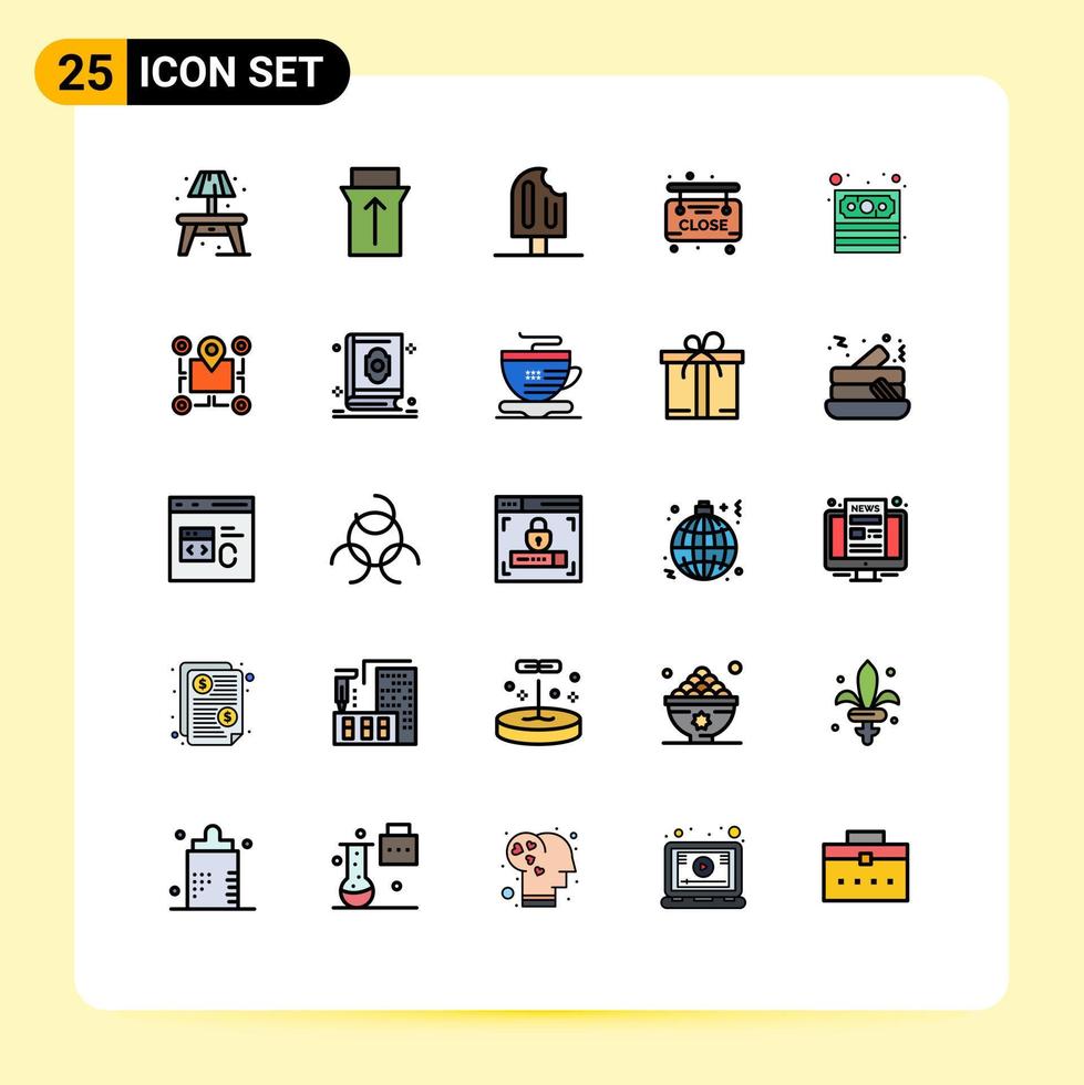 Universal Icon Symbols Group of 25 Modern Filled line Flat Colors of location money holiday cash board Editable Vector Design Elements