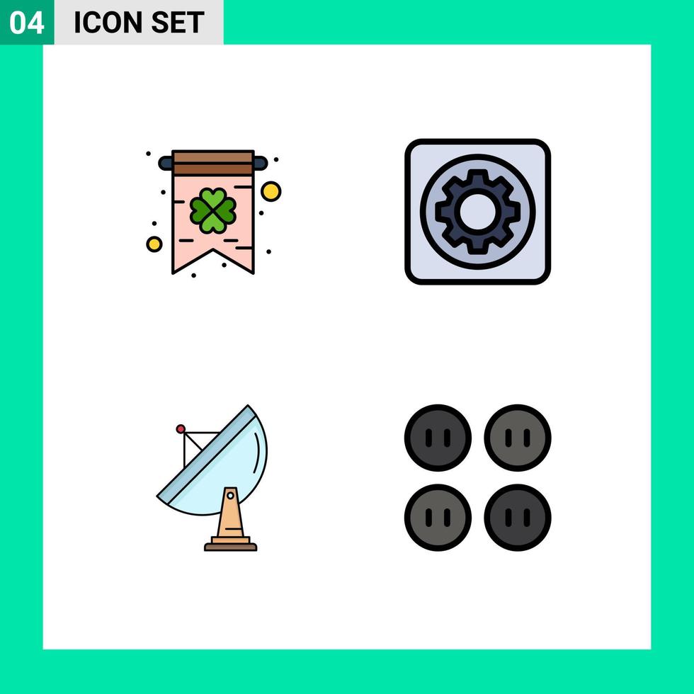 Group of 4 Filledline Flat Colors Signs and Symbols for card antenna gear setting space Editable Vector Design Elements