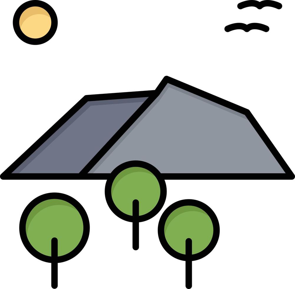 paisaje montaña árbol pájaros color plano icono vector icono banner plantilla