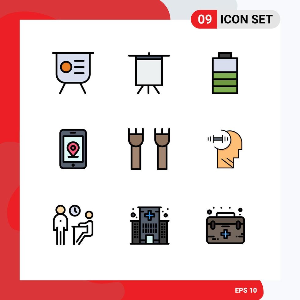 9 User Interface Filledline Flat Color Pack of modern Signs and Symbols of fortress castle building battery castle internet Editable Vector Design Elements