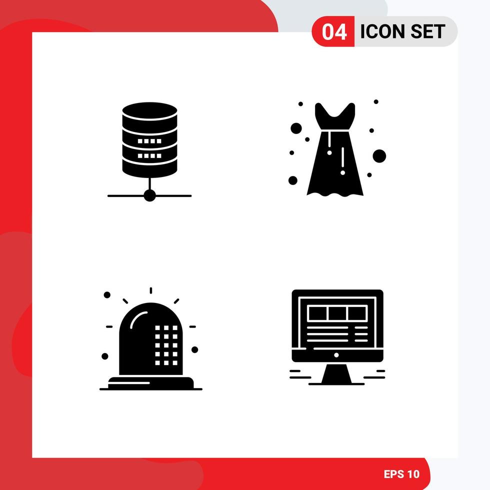 4 Universal Solid Glyphs Set for Web and Mobile Applications doller fitness computing party dress health Editable Vector Design Elements