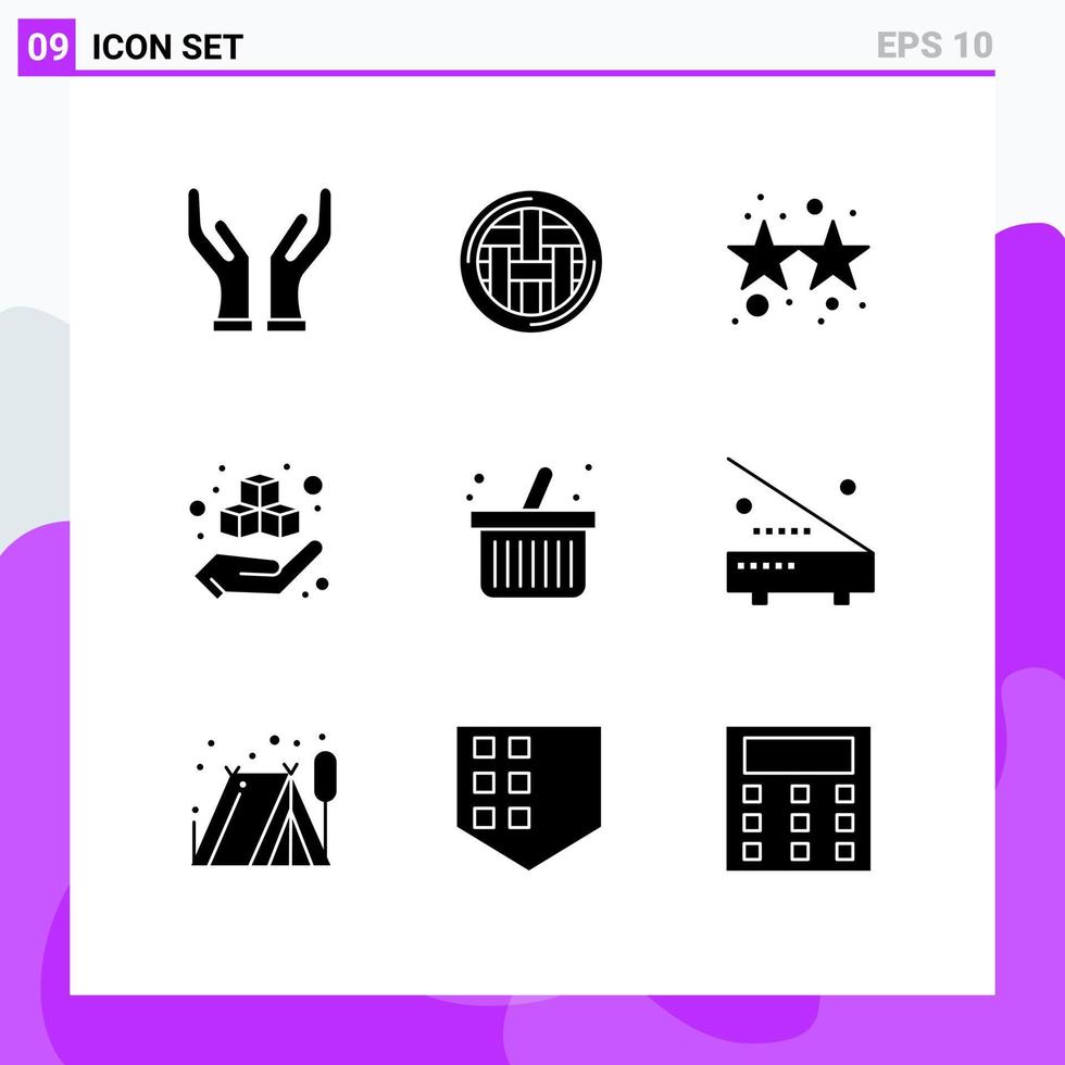 Group of 9 Solid Glyphs Signs and Symbols for online shopping product firecracker hand box Editable Vector Design Elements