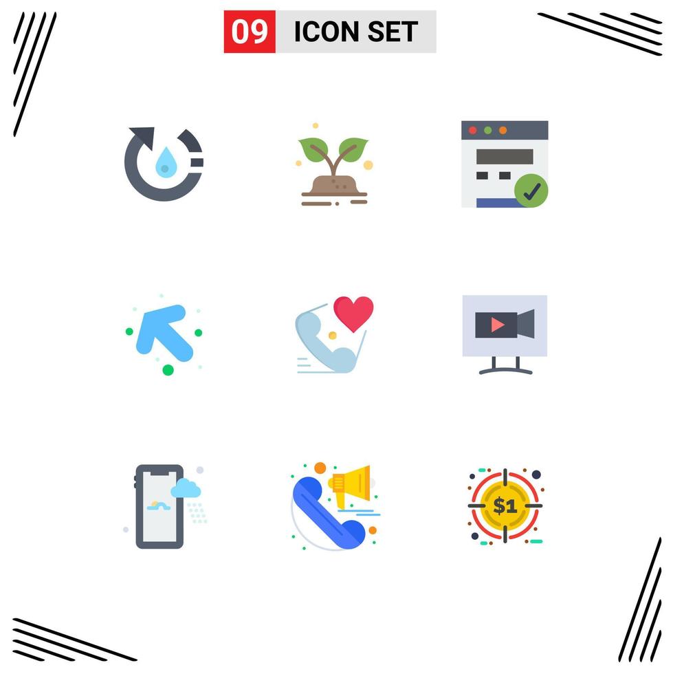 Set of 9 Modern UI Icons Symbols Signs for heart telephone save left arrow Editable Vector Design Elements