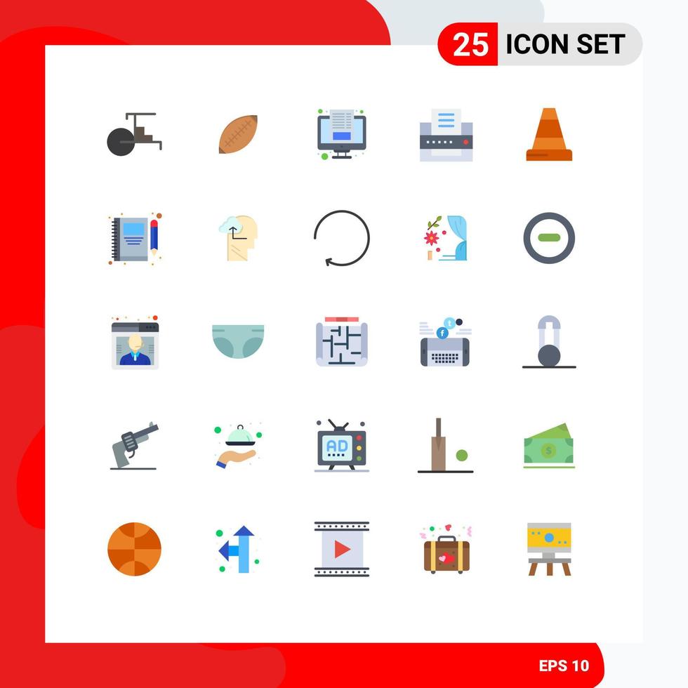 25 iconos creativos signos y símbolos modernos de impresora de oficina blog de pantalla de pelota de rugby elementos de diseño vectorial editables vector