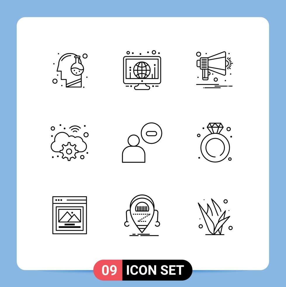 conjunto de 9 iconos de interfaz de usuario modernos signos de símbolos para elementos de diseño de vector editables de notificación de equipo mundial wifi masculino