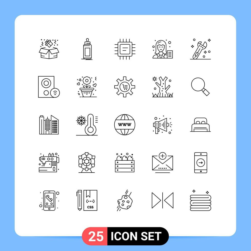 25 Line concept for Websites Mobile and Apps tool writer cpu female blogger Editable Vector Design Elements