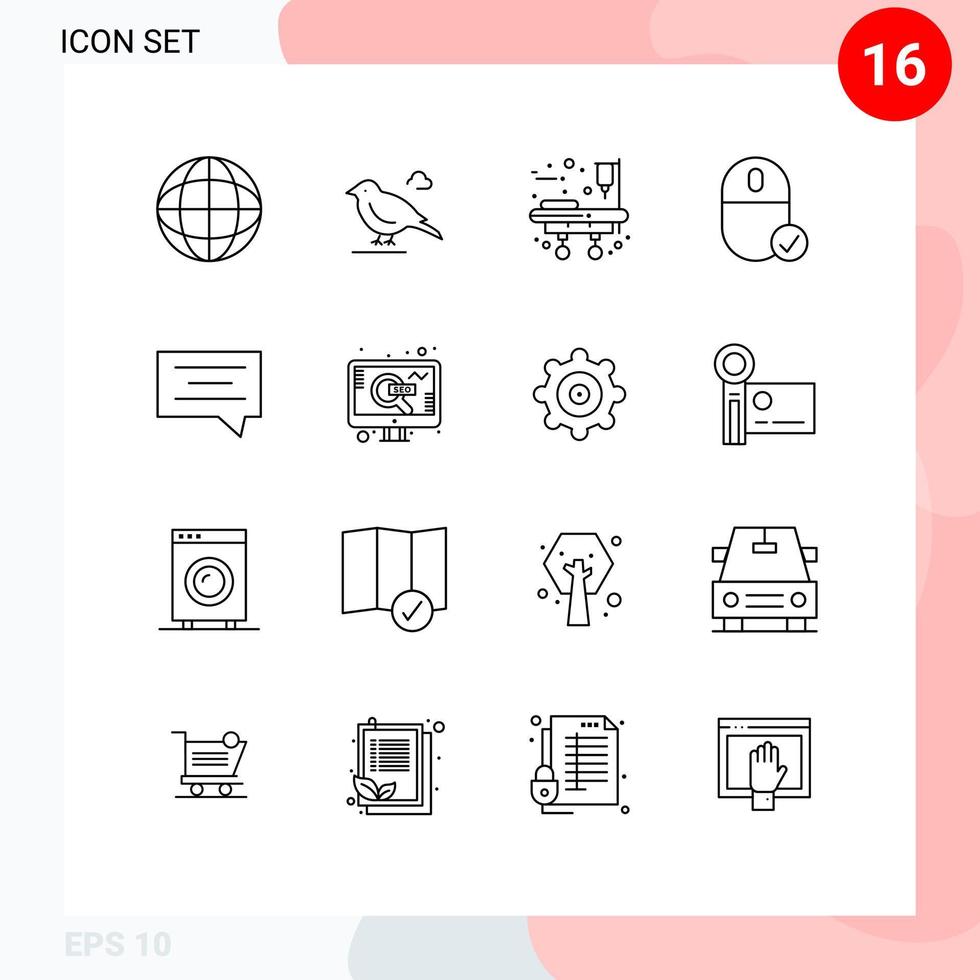 Mobile Interface Outline Set of 16 Pictograms of message bubble stretcher hardware devices Editable Vector Design Elements