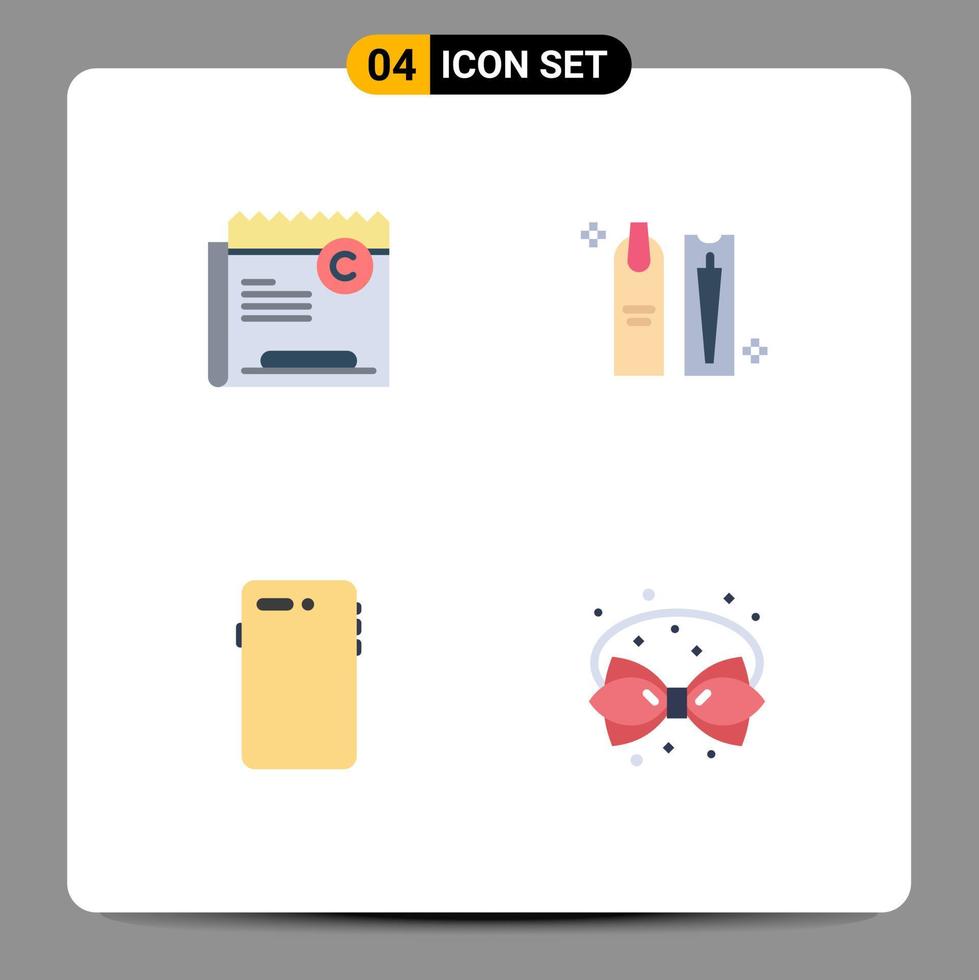 Editable Vector Line Pack of 4 Simple Flat Icons of copy makeup right cleaning smart phone Editable Vector Design Elements