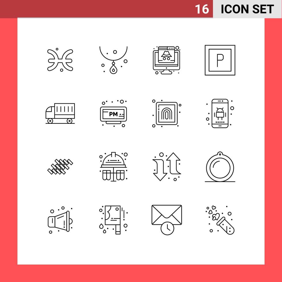 Pack of 16 creative Outlines of shipping car computer vehicles hacker Editable Vector Design Elements