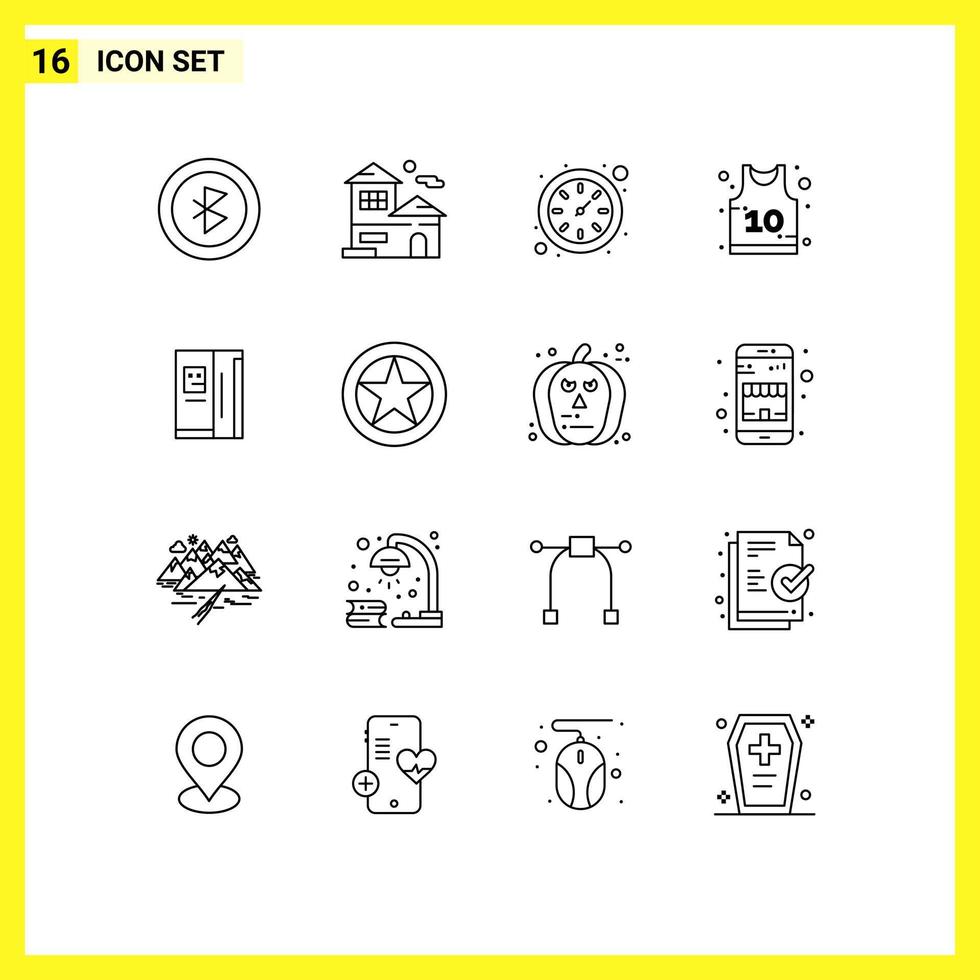 Pack of 16 creative Outlines of badge cooling time refregerator sport Editable Vector Design Elements