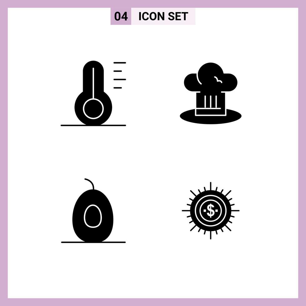 Solid Glyph Pack of 4 Universal Symbols of nature avocado weather chef hat fruits Editable Vector Design Elements