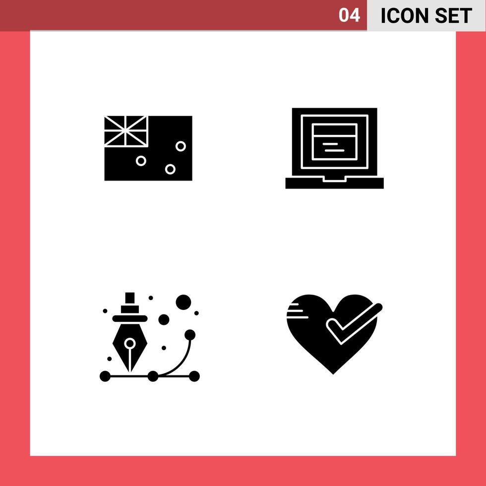 Pack of 4 Modern Solid Glyphs Signs and Symbols for Web Print Media such as aussie graphic flag website process Editable Vector Design Elements