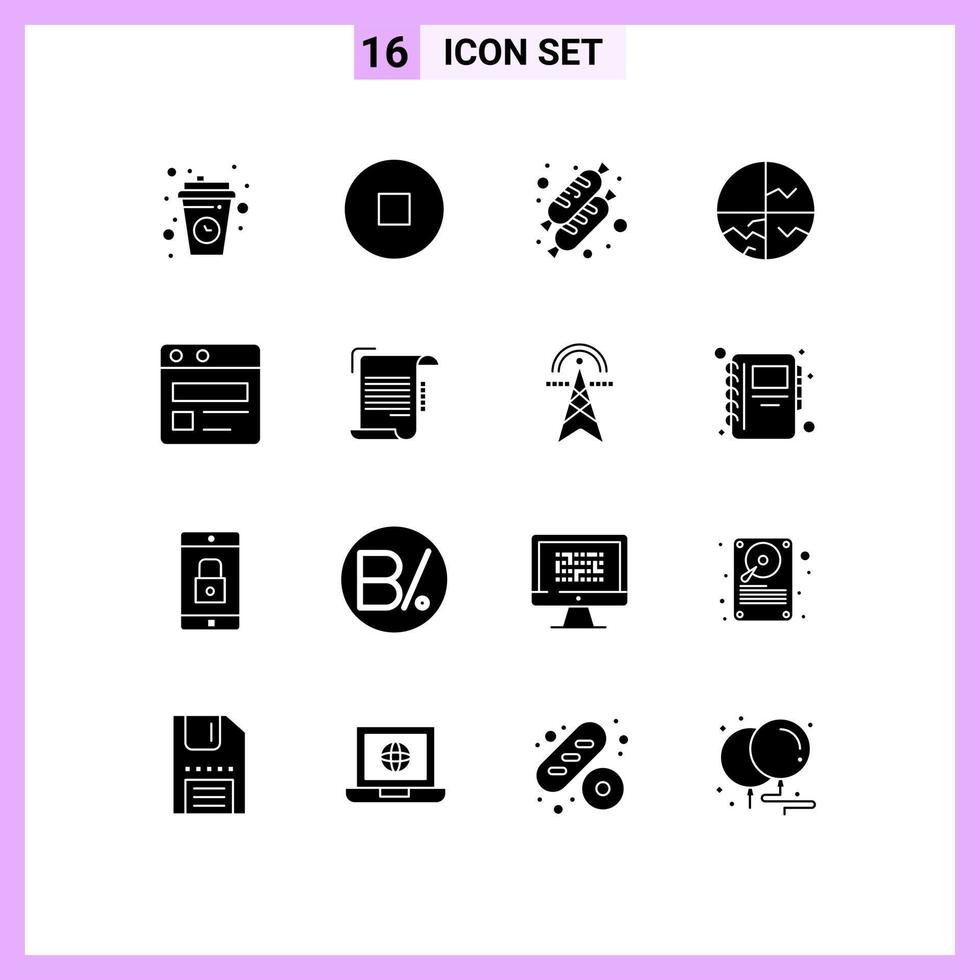 Modern Set of 16 Solid Glyphs Pictograph of web page business cake skin protection skin care Editable Vector Design Elements