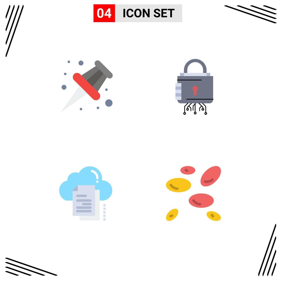 4 Flat Icon concept for Websites Mobile and Apps marker files security protection cloud Editable Vector Design Elements