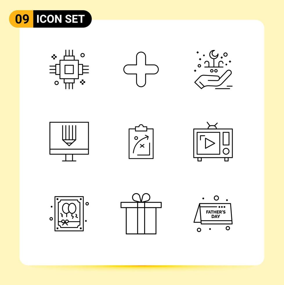 9 Universal Outlines Set for Web and Mobile Applications programing design sign computer celebration Editable Vector Design Elements