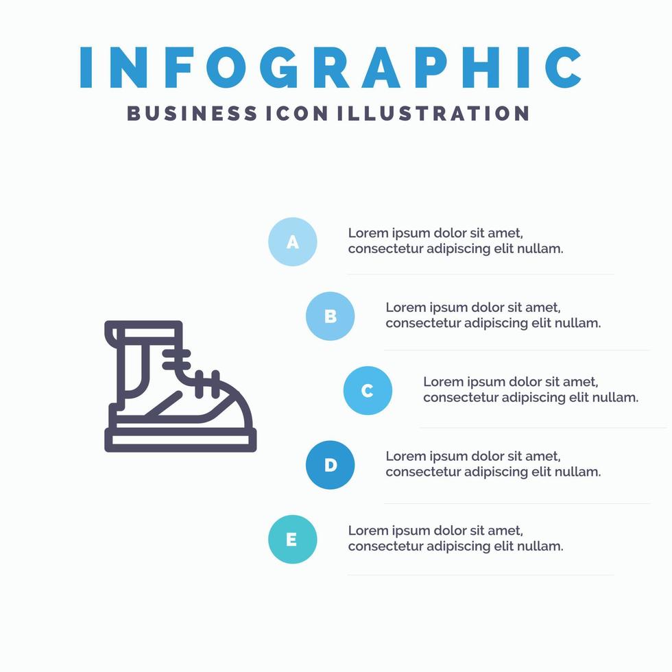 Boots Hiker Hiking Track Boot Blue Infographics Template 5 Steps Vector Line Icon template