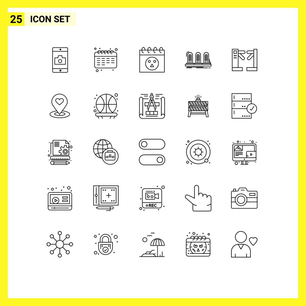 25 Universal Line Signs Symbols of control tube calendar sound analog Editable Vector Design Elements