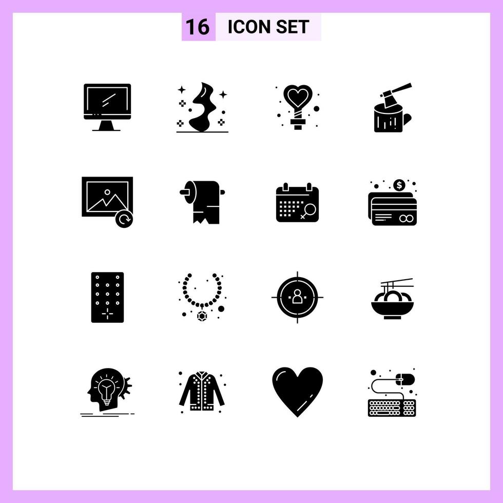 Editable Vector Line Pack of 16 Simple Solid Glyphs of image timber witch log wedding Editable Vector Design Elements