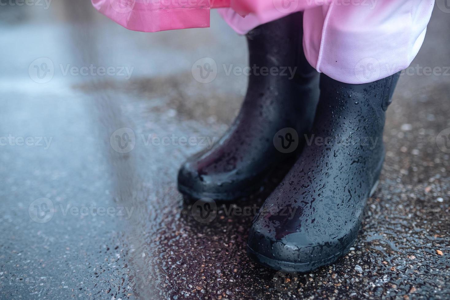 Close up of galoshes on a rainy day photo