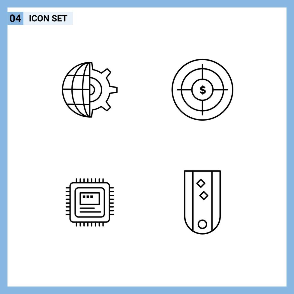 Universal Icon Symbols Group of 4 Modern Filledline Flat Colors of gear cpu business finance computer Editable Vector Design Elements