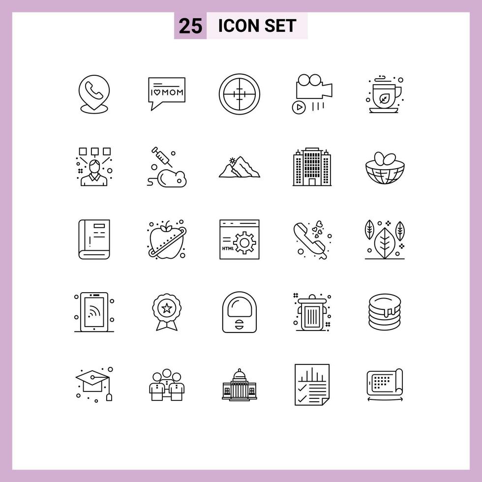 25 Thematic Vector Lines and Editable Symbols of mocha green badge video camera Editable Vector Design Elements
