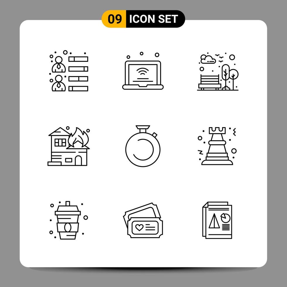 9 Black Icon Pack Outline Symbols Signs for Responsive designs on white background 9 Icons Set vector