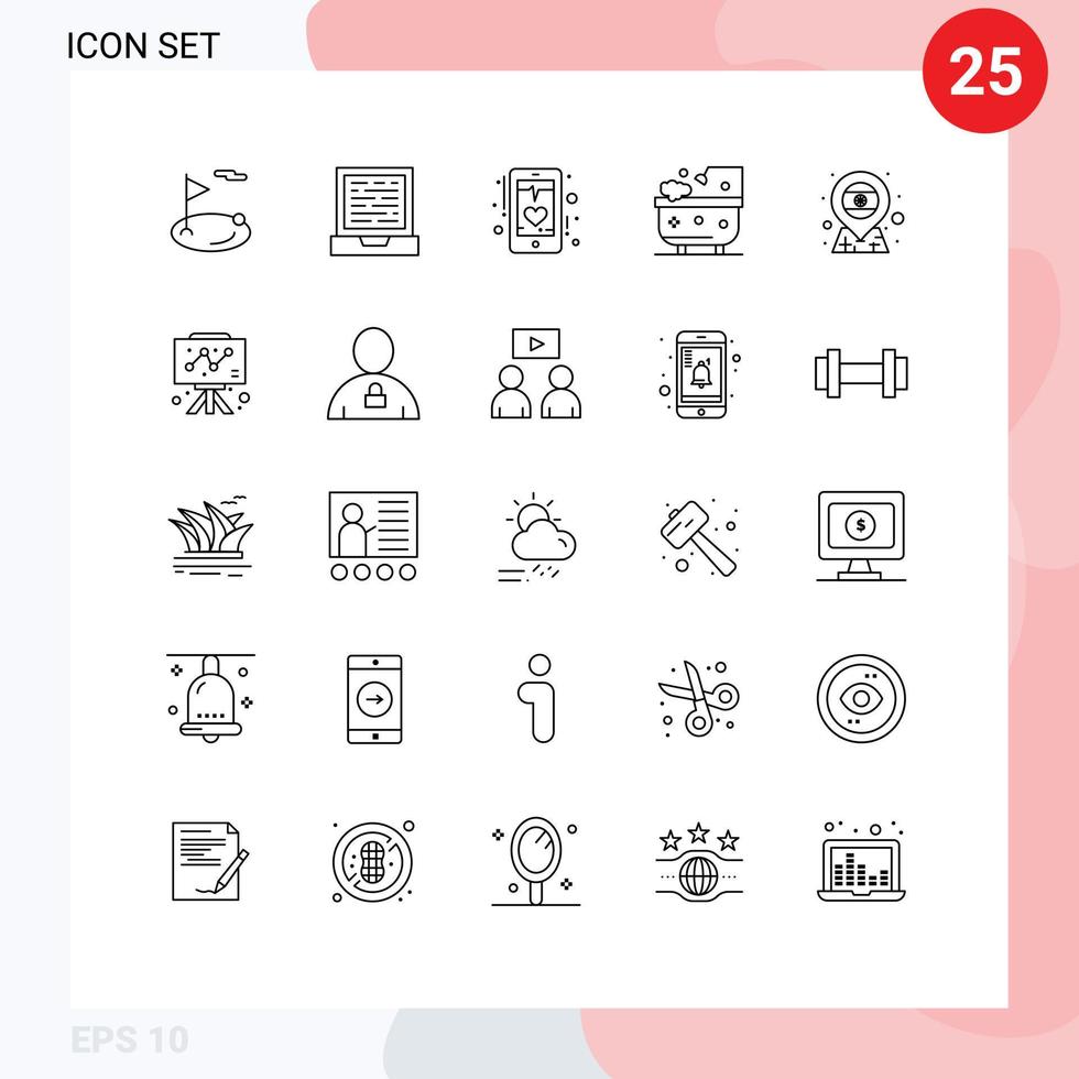 Pictogram Set of 25 Simple Lines of location cleaning beat bathroom phone Editable Vector Design Elements