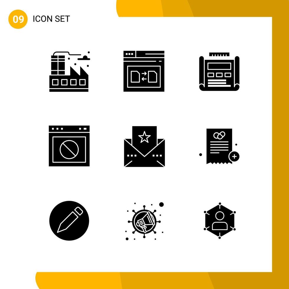 9 Icon Set Solid Style Icon Pack Glyph Symbols isolated on White Backgound for Responsive Website Designing vector