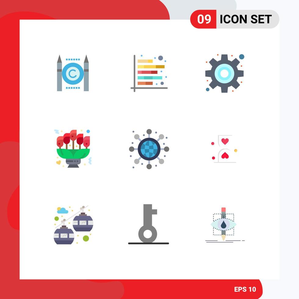 Universal Icon Symbols Group of 9 Modern Flat Colors of global gift report love bouquet Editable Vector Design Elements