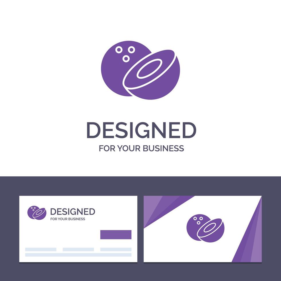 Ilustración de vector de comida de coco de plantilla de logotipo y tarjeta de visita creativa