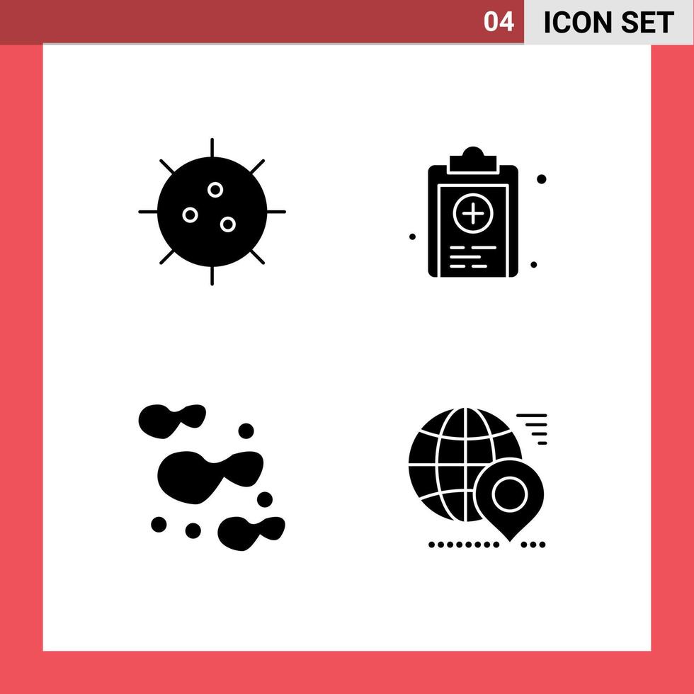 4 User Interface Solid Glyph Pack of modern Signs and Symbols of bacteria chips experiment medical potato Editable Vector Design Elements