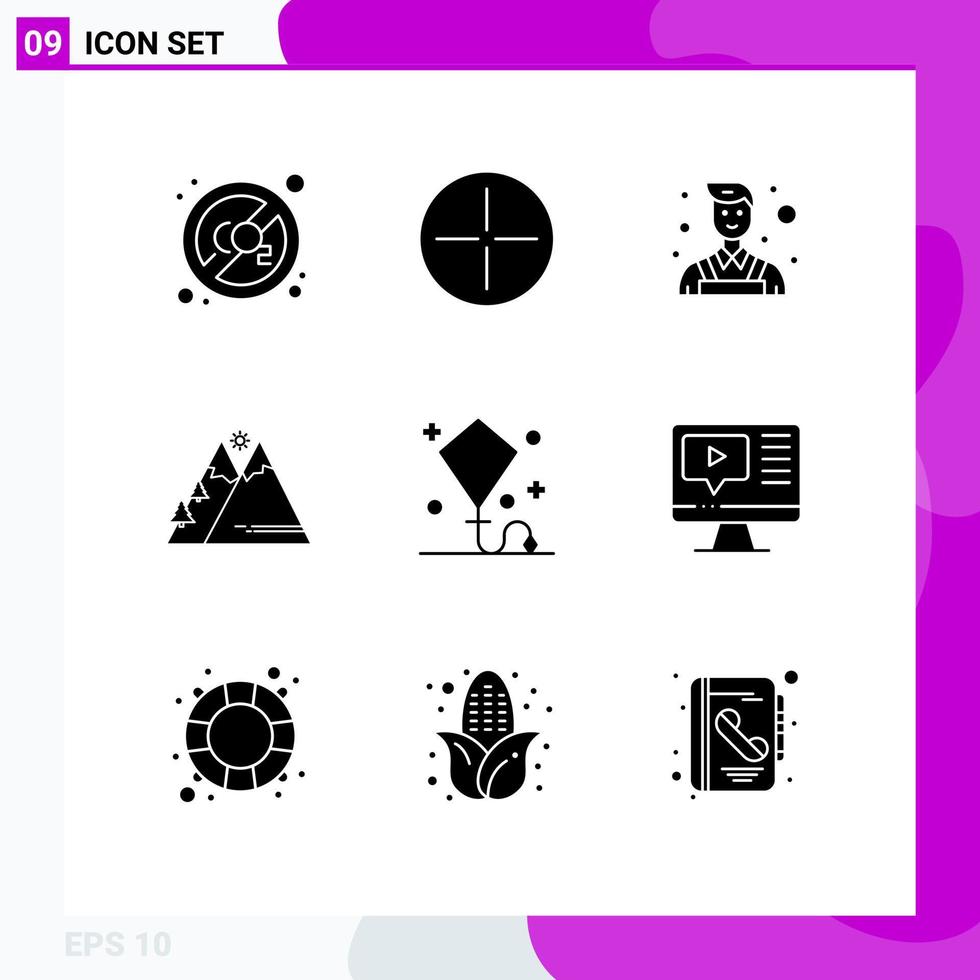 Stock Vector Icon Pack of 9 Line Signs and Symbols for kite happy painter hiking outdoor Editable Vector Design Elements