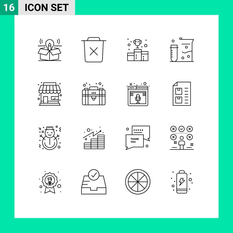 Modern Set of 16 Outlines and symbols such as laboratory chemistry remove number first position Editable Vector Design Elements