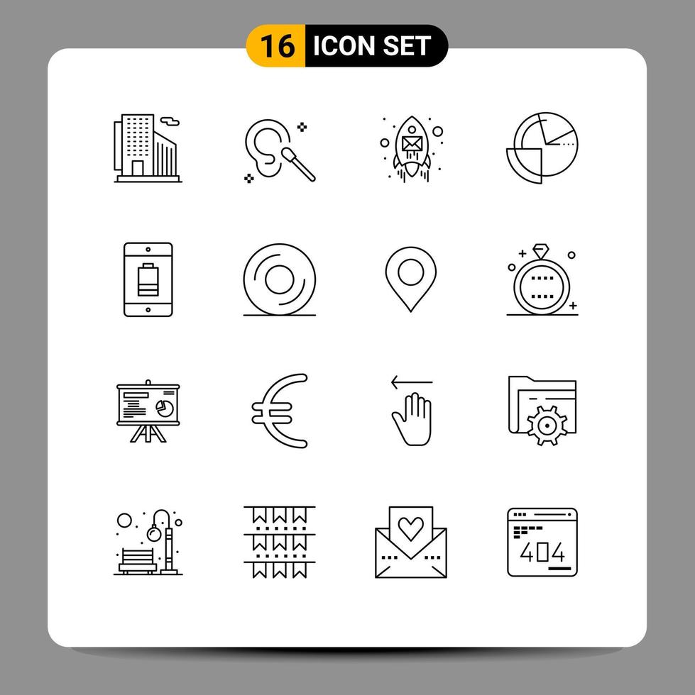 Modern Set of 16 Outlines Pictograph of battery diagram email data analysis Editable Vector Design Elements