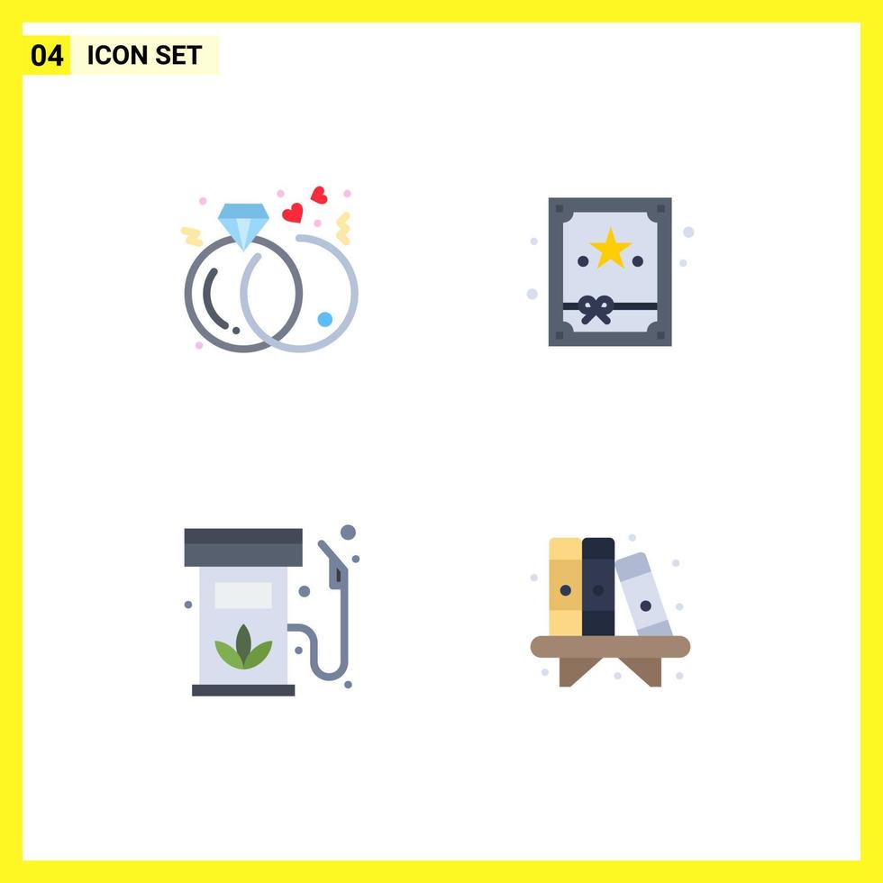 4 Thematic Vector Flat Icons and Editable Symbols of diamond ecology rings night renewable Editable Vector Design Elements