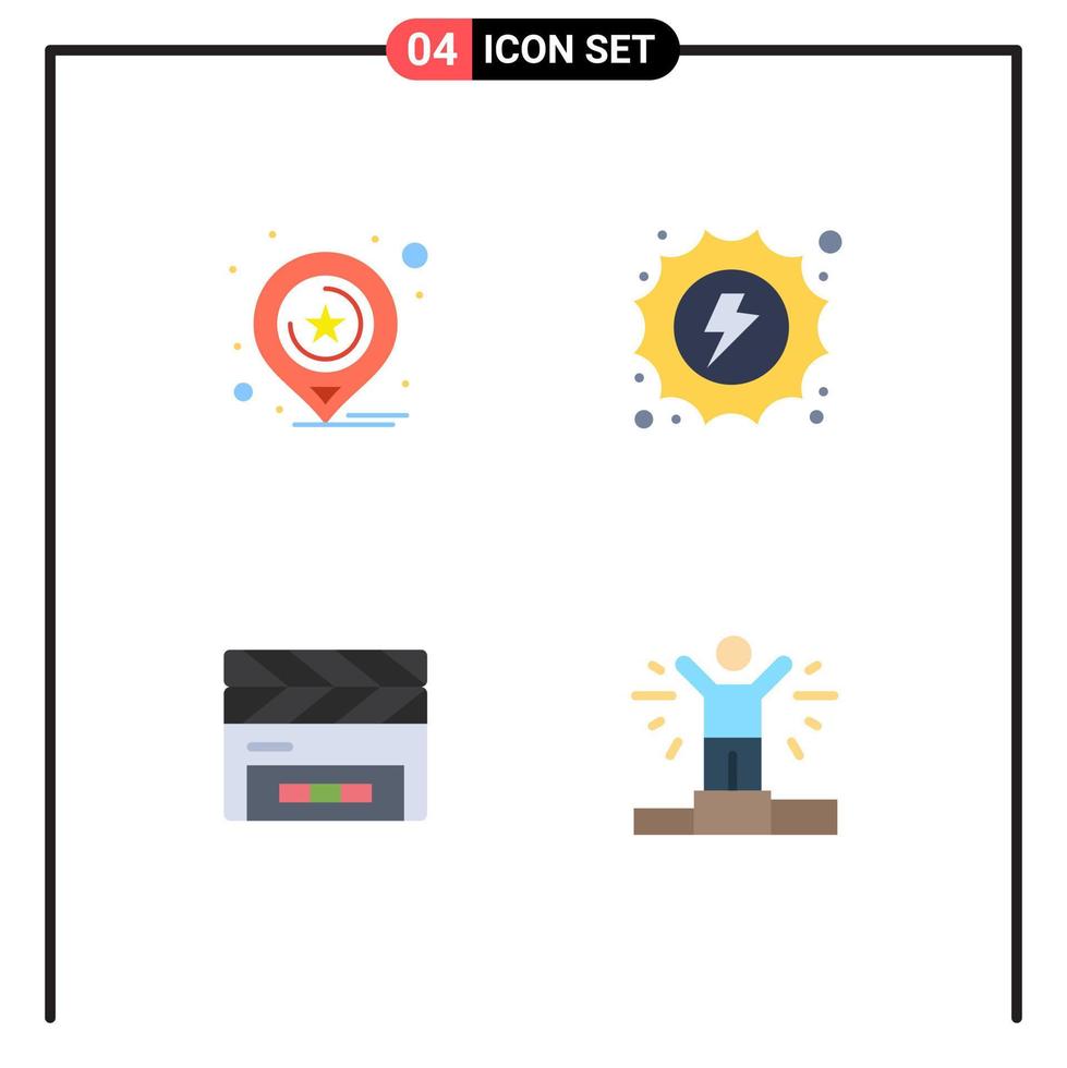 4 Thematic Vector Flat Icons and Editable Symbols of location clapper business hydro film flap Editable Vector Design Elements