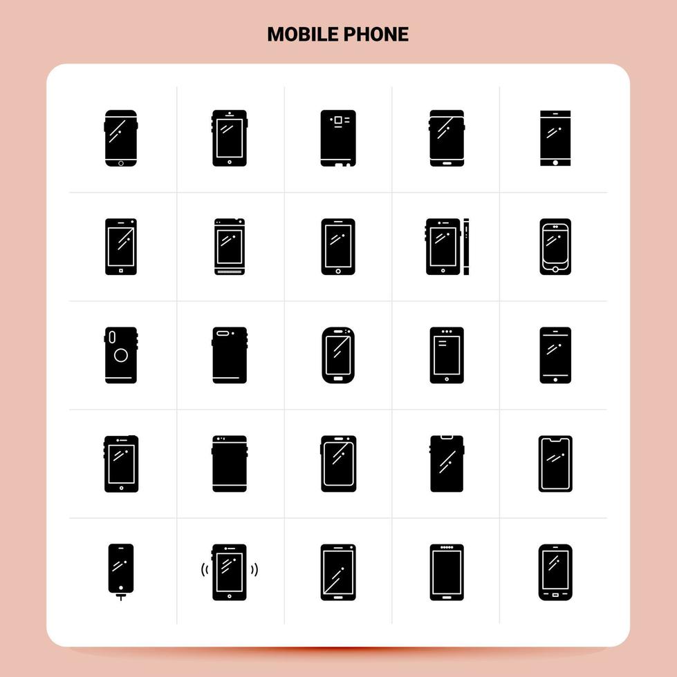 conjunto de iconos de teléfono móvil sólido 25 diseño de estilo de glifo vectorial conjunto de iconos negros diseño de ideas de negocios web y móviles ilustración vectorial vector