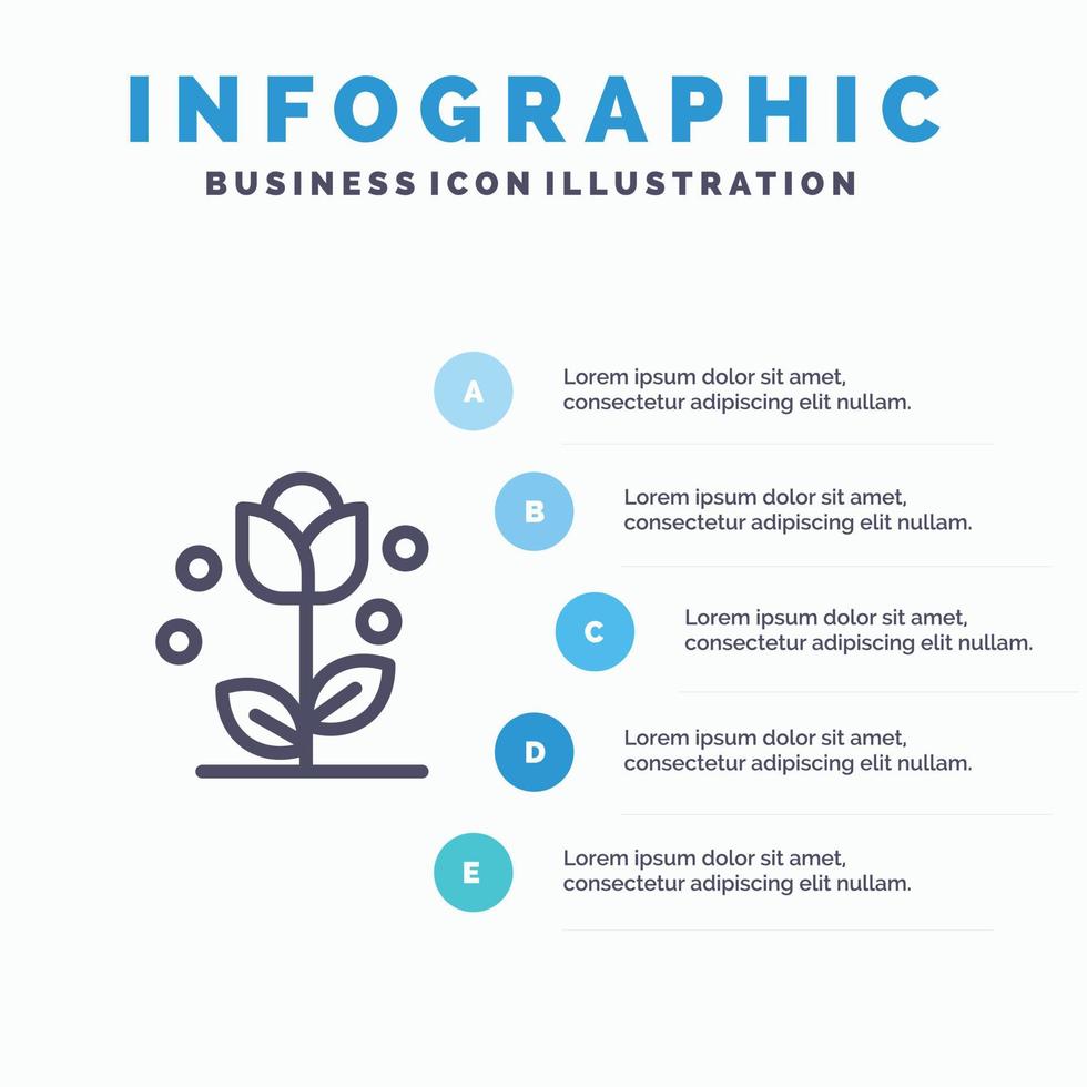 flora floral flor naturaleza primavera línea icono con 5 pasos presentación infografía fondo vector