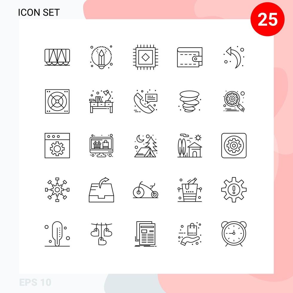 Line Pack of 25 Universal Symbols of desk bath cash fan back Editable Vector Design Elements