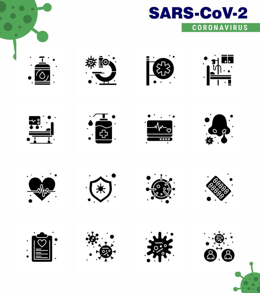 Coronavirus Precaution Tips icon for healthcare guidelines presentation 16 Solid Glyph Black icon pack such as icu room hospital sign medical bed viral coronavirus 2019nov disease Vector Design E