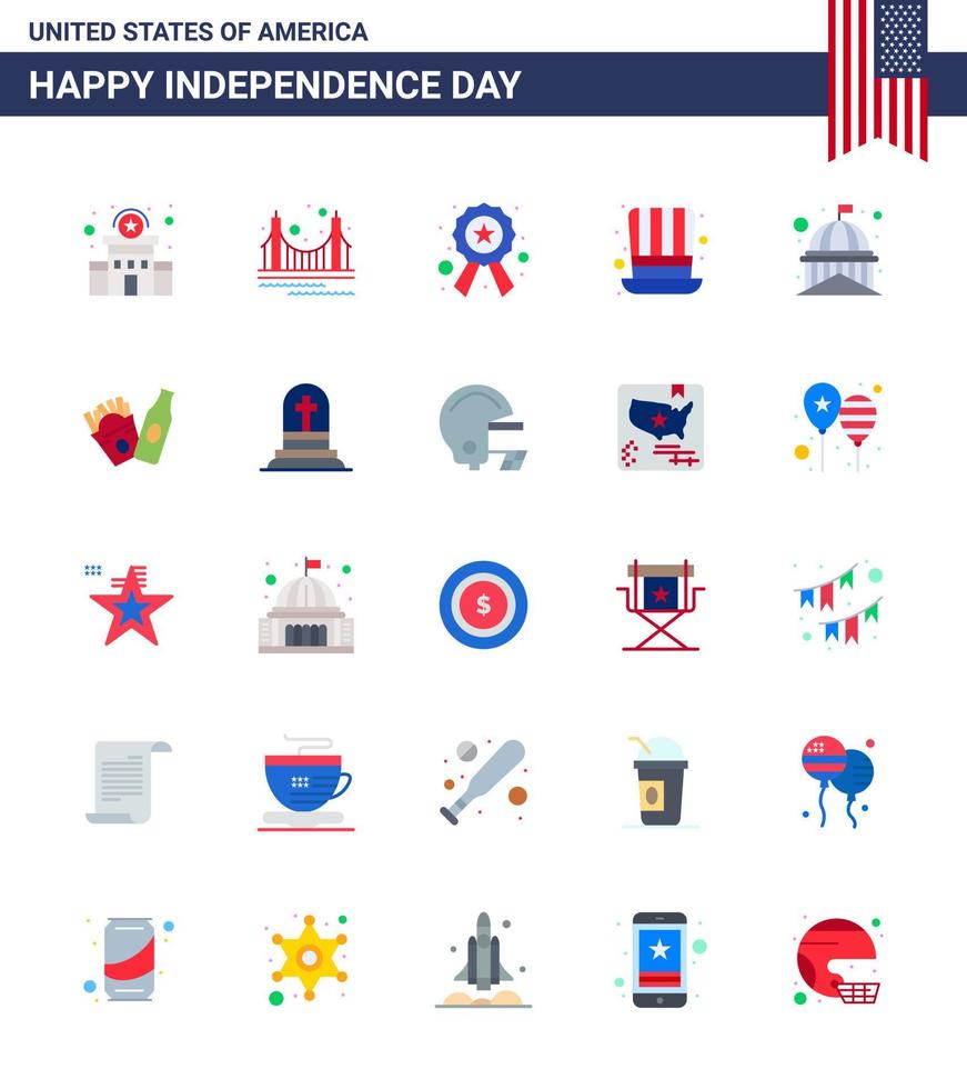 25 Creative USA Icons Modern Independence Signs and 4th July Symbols of building presidents tourism hat sign Editable USA Day Vector Design Elements